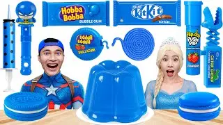 Tantangan Makan Makanan WARNA BIRU | ASMR MUKBANG Untuk Captain America Vs Elsa