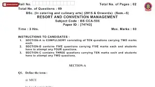BSC CCA 5TH SEM RESORT AND CONVENTION MANAGEMENT DEC 2018 | PTU