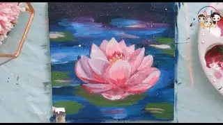 How to Paint EASY Acrylic Lotus Flower | FOR BEGINNERS | Acrylic Painting on Canvas