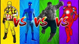 SUPERHERO COLOR DANCE CHALLENGE Yellow Captain America vs Blue Spiderman vs Dark Hulk vs Red Ironman