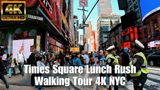 Times Square Lunch Rush Walking Tour 4K | NYC Midday Vibes (April 24, 2025)