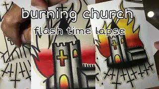 burning church (traditional tattoo flash)