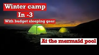 Winter wild camp with budget sleeping gear in freezing conditions