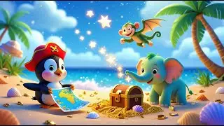 Happy Penguin Beach Adventure 🐧🌈 | Fun Monkey, Elephant & Dragon Story for Kids
