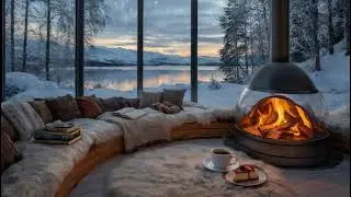 Lofi Music for Winter Nights by the Fireplace - Cozy Snowy Landscape & Coffee