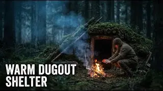 Bushcraft Shelter: Building a Warm Dugout in the Deep Woods | ASMR