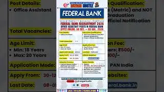 Federal Bank Office Assistant Recruitment 2026 &ndash; Apply Online #shorts #BankJobs #govtjobs #jobalert