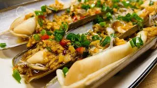 Easy! Razor Clams with garlic Sauce | Steam Clams-Chinese Seafood