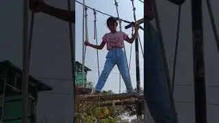 Swinging on Rope Bridge | Dinoworld  park | Kids Adventures | #shorts #shortsfeed | Kids fun comedy