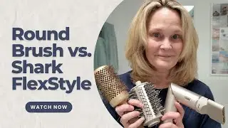 Сравните: круглую щетку и овальную насадку Shark FlexStyle на вьющихся волосах длиной до плеч