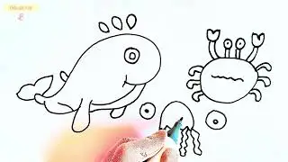 Drawing, Coloring & Painting a Whale and 5 Fun Ocean Animals | Easy Art for Kids