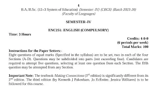 BA / BSc 4th Semester English Compulsory Syllabus 2025 GNDU University | Ba 4th Semester Syllabus