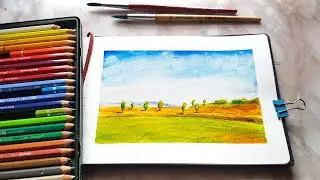 How to paint a landscape with watercolor pencils