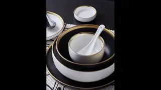 RUMDEC Elegant Matt With Gold Line Dining Set