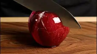 Mesmerising Glass Apple ASMR: Cutting the Ruby Red Fruit