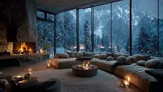 Silent Winter Mountains with Cozy Fireplace and Gentle Wind Sounds for Deep Sleep Relaxation Nite