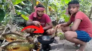 anabas fish cook in forest | tel koi recipe | forest cooking | koi fish cook in forest | cook along