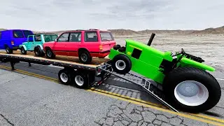 Flatbed Truck Mcqueen | Transportation with Truck - Pathole vs car #279 - BeamNG.drive Live