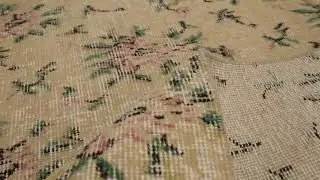 Vintage Distressed Runner Rug, Gold with Soft Pink Floral Pattern - Rug & Kilim -32988