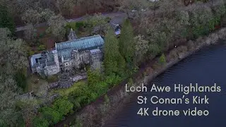 4K drone video of St Conan's Kirk, Loch Awe Highlands, Scotland.