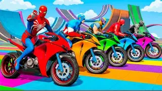 سباق خارق فوق المدينة Spider-Man Mega Ramp Bike Challenge vs Iron Man vs Deadpool Funny Game GTA 5