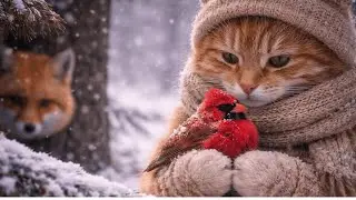 A Mother Cat Found a Freezing Cardinal in the Forest