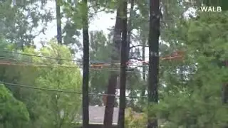 Power line catches fire during Michael