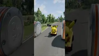 Meter & Pikachu & Mcqueen Police & Spanchbob & Thomas Train VS Bollard Barbie in BeamNG.drive!