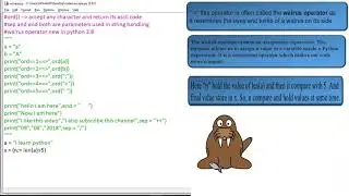 19 Basic Python Lecture 17   Escape Sequence Walrus Operator  sep,end Python 3 8 new operator