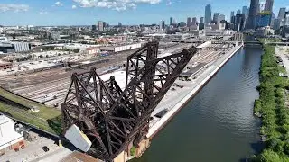 Drone View Of St Charles Air Line Bridge Over Chicago River