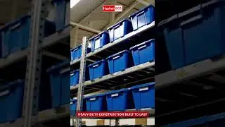 Bin Storage Rack &mdash; 7 Shelves with 36 Blue Bins for Industrial & WarehouseUse in Warehousing