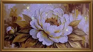 Elegant White Floral Oil Painting 4K  Classic Gold Frame TV Art