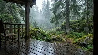 Cozy Rain Night — звуки дождя для сна на террасе домика в тихом мшистом лесу 🌧️🕯️