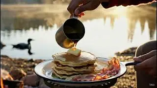 Camping Food Mukbang #mukbang #canada #lakeside #pancakes #eatingshow #shorts #fyp #explorepage