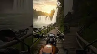 POV:Watching the sunrise behind the Waterfalls 🌤 #bikervibes #motor #motorcycletravel #ridetheworld