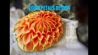 Long petals design in papaya carving (แกะสลักมะละกอ) l By chef namtarn