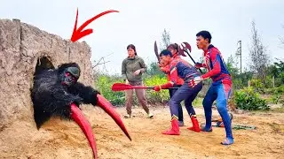 Spider-Man Daredevil Attacks 2 Violent Gorilla Monsters In The Cave