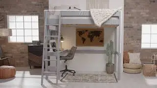 Swan Solid Wood Loft Bed with Desk - Grey