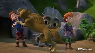 Friendly wolf licks little boy (Dragons Rescue Riders: Hunt For The Golden Dragon)