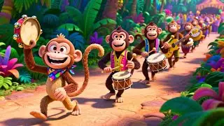 Bang Bang Monkey Drums Parade 🥁🐒 |Fun Monkey Drum Song for Kids |Nursery Rhymes & Songs for Children