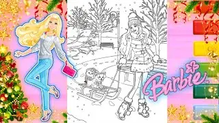 Barbie Coloring Video #113 | Coloring Barbie & Pets Holiday Coloring Page