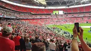 CHARLTON  ATHLETIC FANS SING THE RED RED ROBIN COMES BOB BOB  BOBBING ALONG AT WEMBLEY