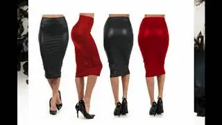 Full Women High Waist Faux Black Leather Knee Length Plus Size Spandex Pencil Skirt