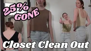 CLOSET CLEANOUT 25% GONE! TRYING ON EVERY PIECE OF CLOTHING THAT I OWN | Massive Closet Declutter!