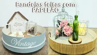 DIY BANDEJA DECORATIVA ! Com caixa e tampa de papel&atilde;o criei duas lindas bandejas #diyhomedecor