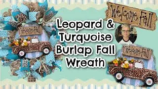 🚙🤎Leopard & Turquoise Truck Burlap Fall Wreath || Handmade Wreath Sign