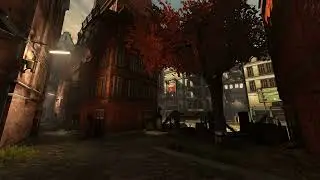 Beautiful but Unsettling Autumn Town Ambience | Falling Leaves & Distant Gongs | Dishonored