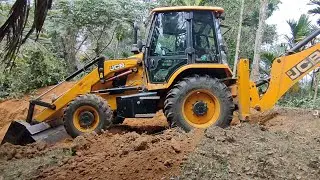 JCB Backhoe Leveling Mountain Top Narrow Road Saving Downhill Farm