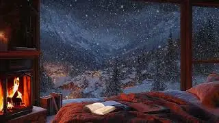 Cozy Winter Cabin Escape ❄️ Crackling Fireplace & Gentle Storm Sounds for Deep Relaxation & Sleep 😴