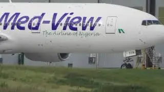 Med View Nigeria Boeing 777 CS TFM at Cambridge Airport UK 4sep17 508p